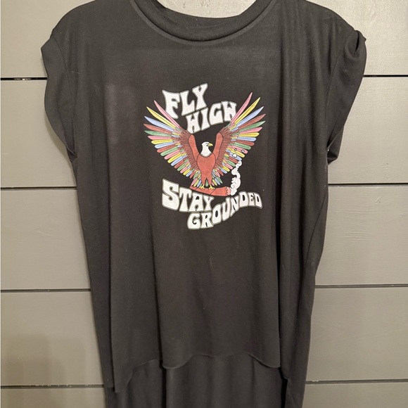 Tops - Black Graphic Tee with Eagle Design